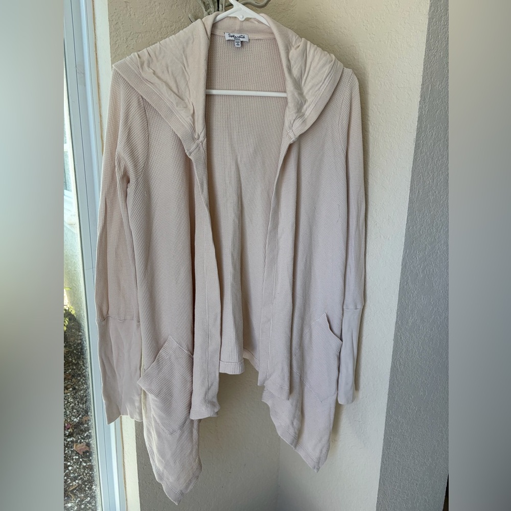 Splendid Cardigan hoodie women’s size Small -light tan waffle weave textured
